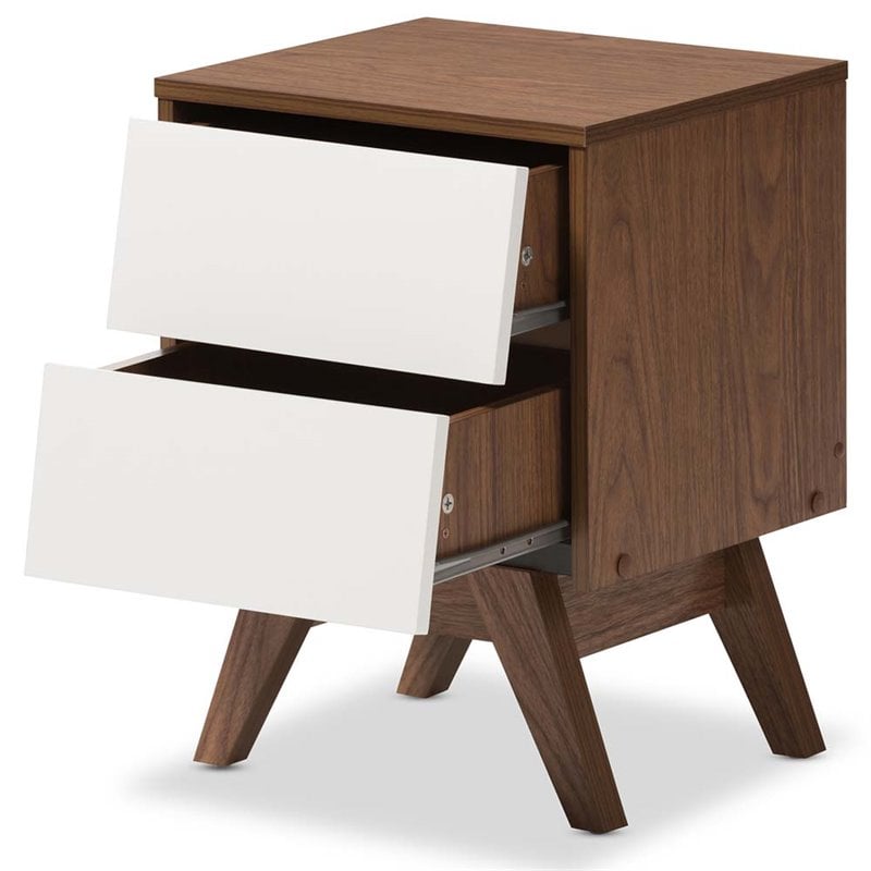 Baxton Studio Hildon 2 Drawer Nightstand in White and Walnut Brown