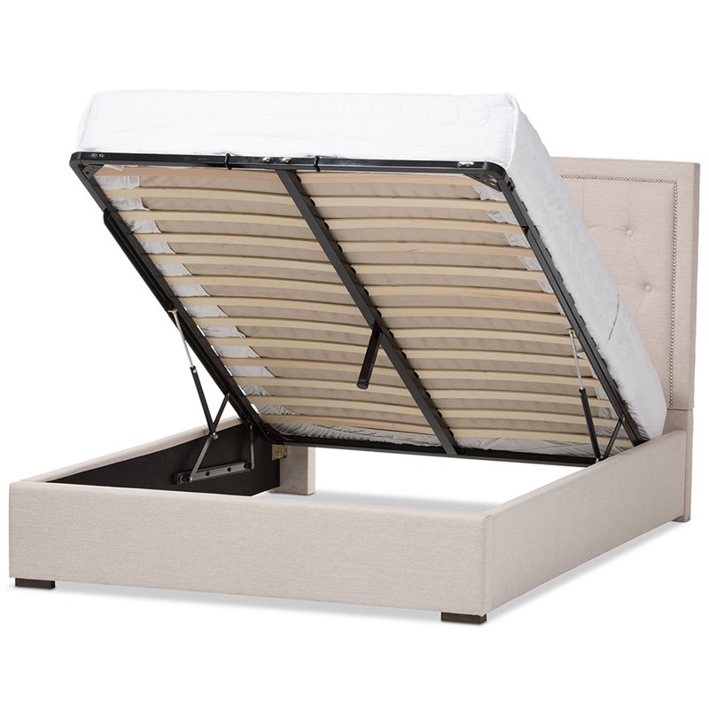 Baxton Studio Taylor Tufted Queen Storage Platform Bed in Beige
