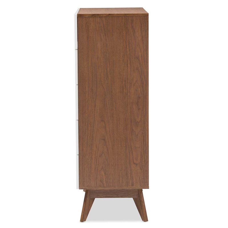 Baxton Studio Calypso 5 Drawer Chest in White and Walnut