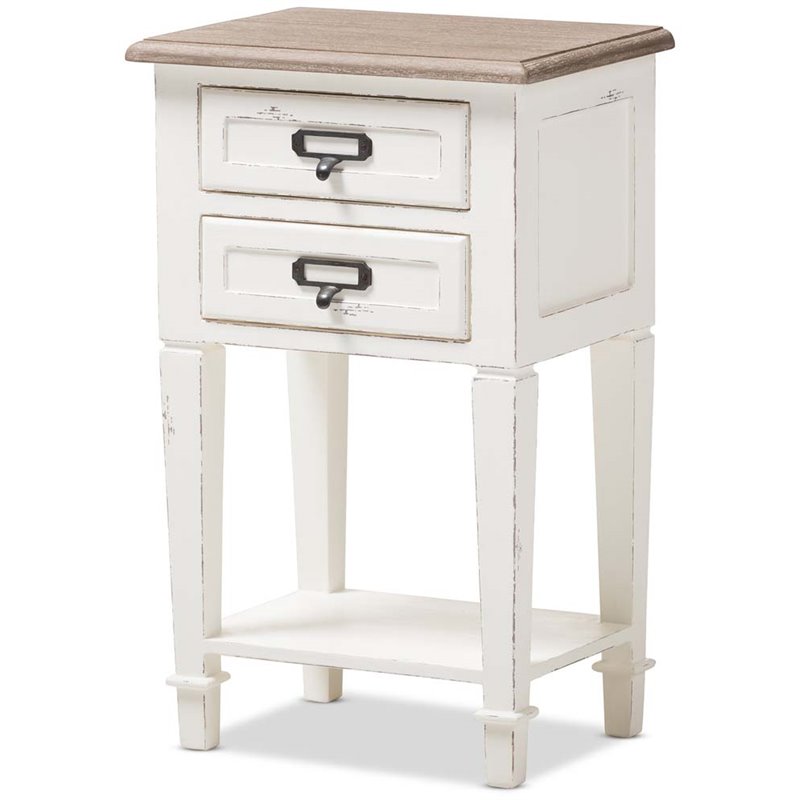 Baxton Studio Dauphine 2 Drawer Wood Nightstand in Weathered Oak White