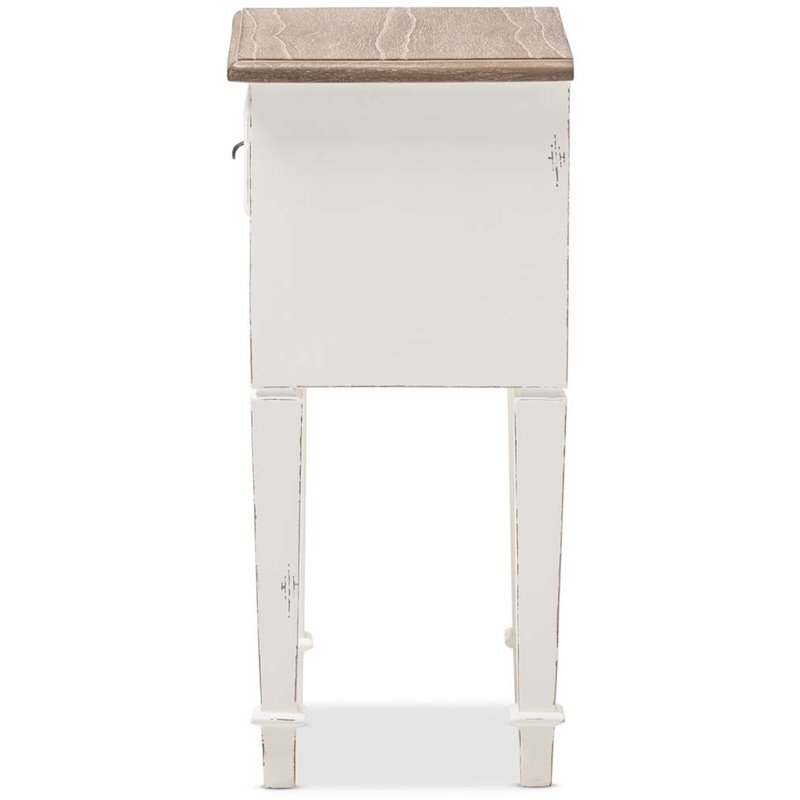 Baxton Studio Dauphine 1 Drawer Wood Nightstand in Weathered Oak White