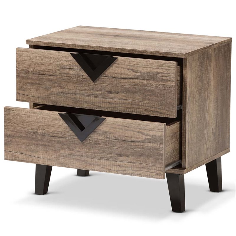 Baxton Studio Swanson Wood 2 Drawer Nightstand in Distressed Oak