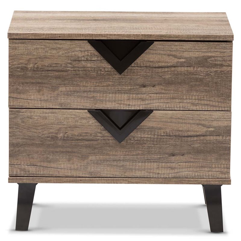 Baxton Studio Swanson Wood 2 Drawer Nightstand in Distressed Oak
