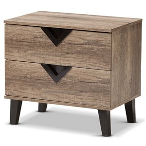 Baxton Studio Swanson Wood 2 Drawer Nightstand in Distressed Oak