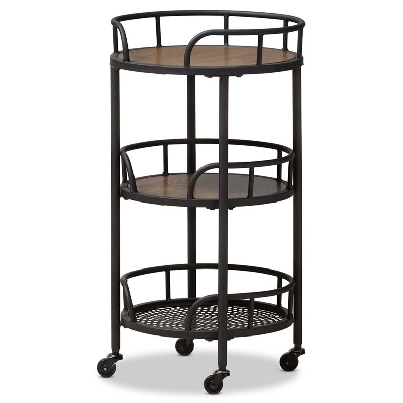 Baxton Studio Bristol 3 Tier Metal Mobile Serving Cart in Black