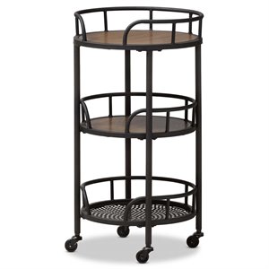 Baxton Studio Bristol 3 Tier Metal Mobile Serving Cart in Black