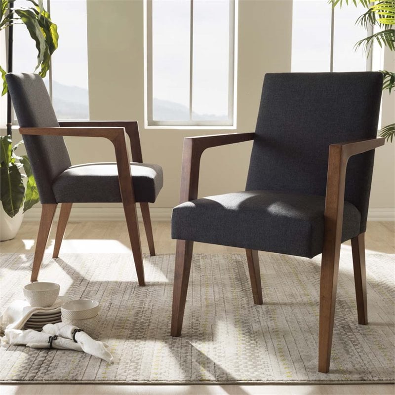 Baxton Studio Andrea Fabric Upholstered Arm Chair in Gray (Set of 2)