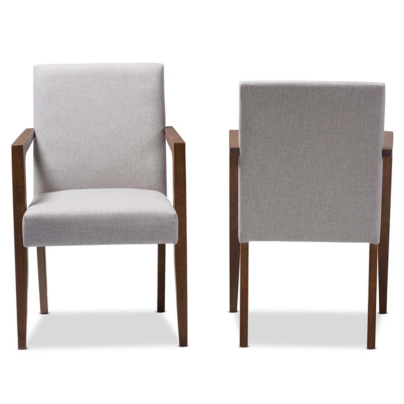 Baxton Studio Andrea Upholstered Arm Chair in Gray Beige (Set of 2)
