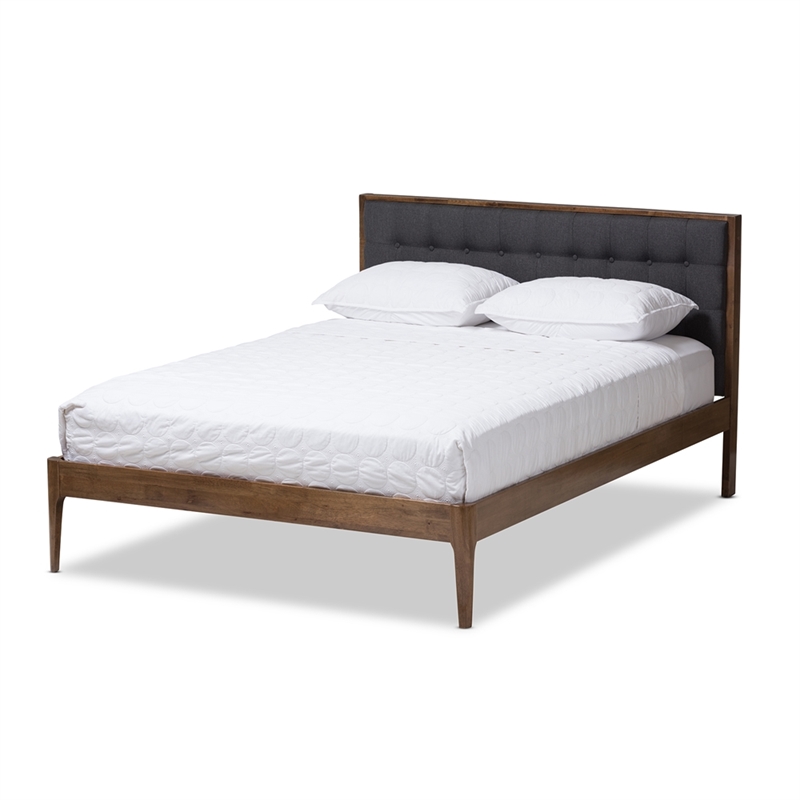Baxton Studio Jupiter Tufted Fabric Upholstered King Platform Bed in Gray/Walnut