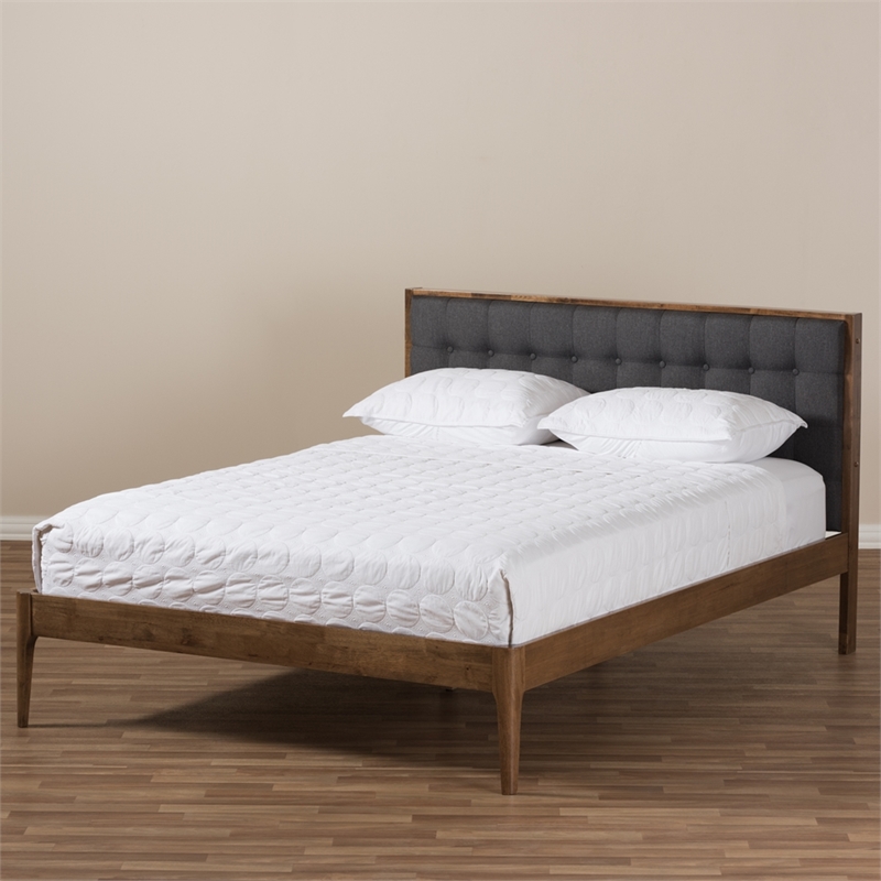 Baxton Studio Jupiter Tufted Fabric Upholstered King Platform Bed in Gray/Walnut
