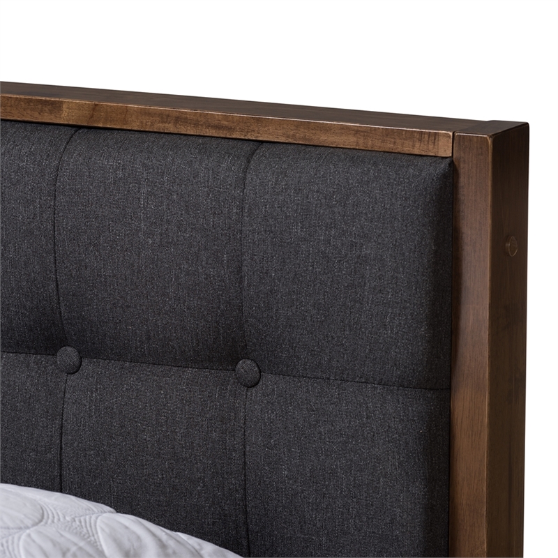 Baxton Studio Jupiter Tufted Fabric Upholstered King Platform Bed in Gray/Walnut