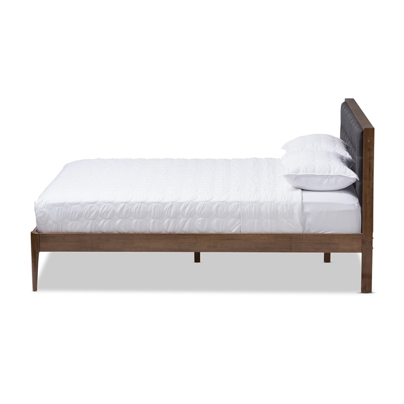 Baxton Studio Jupiter Tufted Fabric Upholstered King Platform Bed in Gray/Walnut
