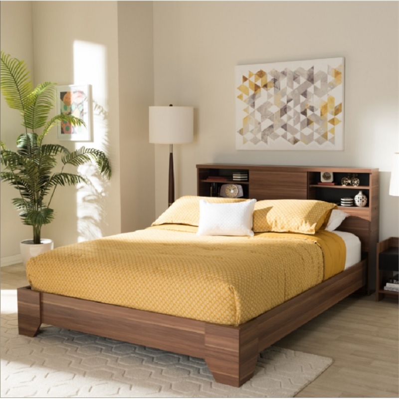 Baxton Studio Vanda Engineered Wood Queen Platform Bed in Black and Walnut