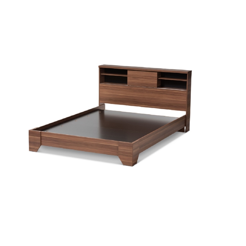 Baxton Studio Vanda Engineered Wood Queen Platform Bed in Black and Walnut