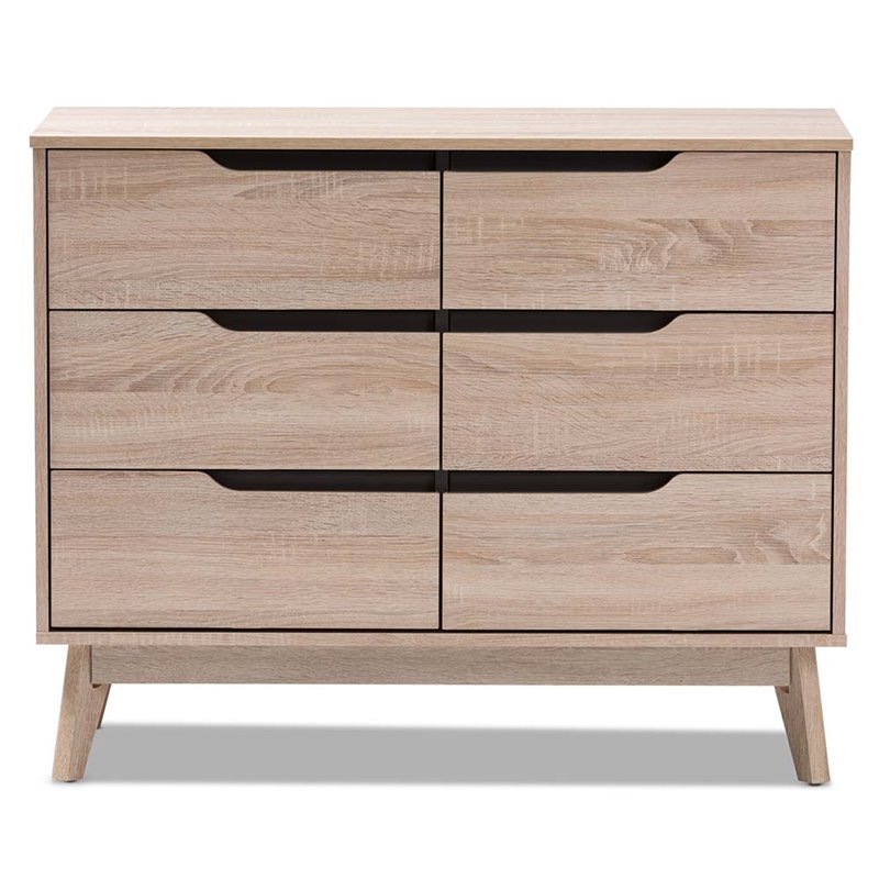 Baxton Studio Fella 6 Drawer Wood Double Dresser in Light Brown