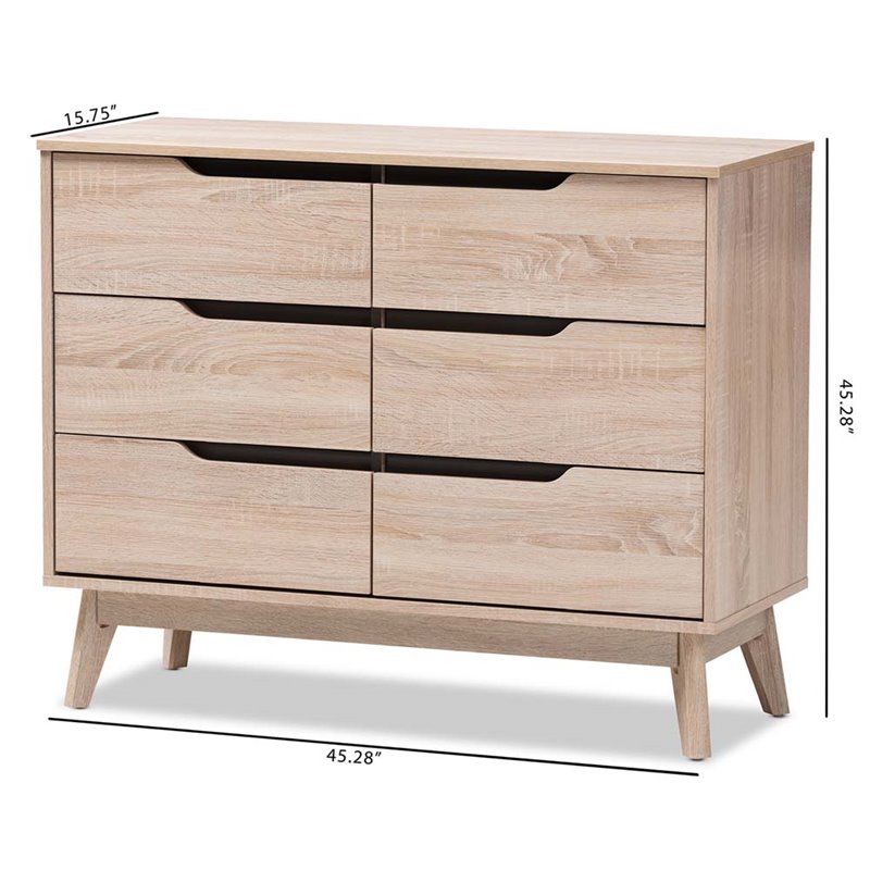 Baxton Studio Fella 6 Drawer Wood Double Dresser in Light Brown