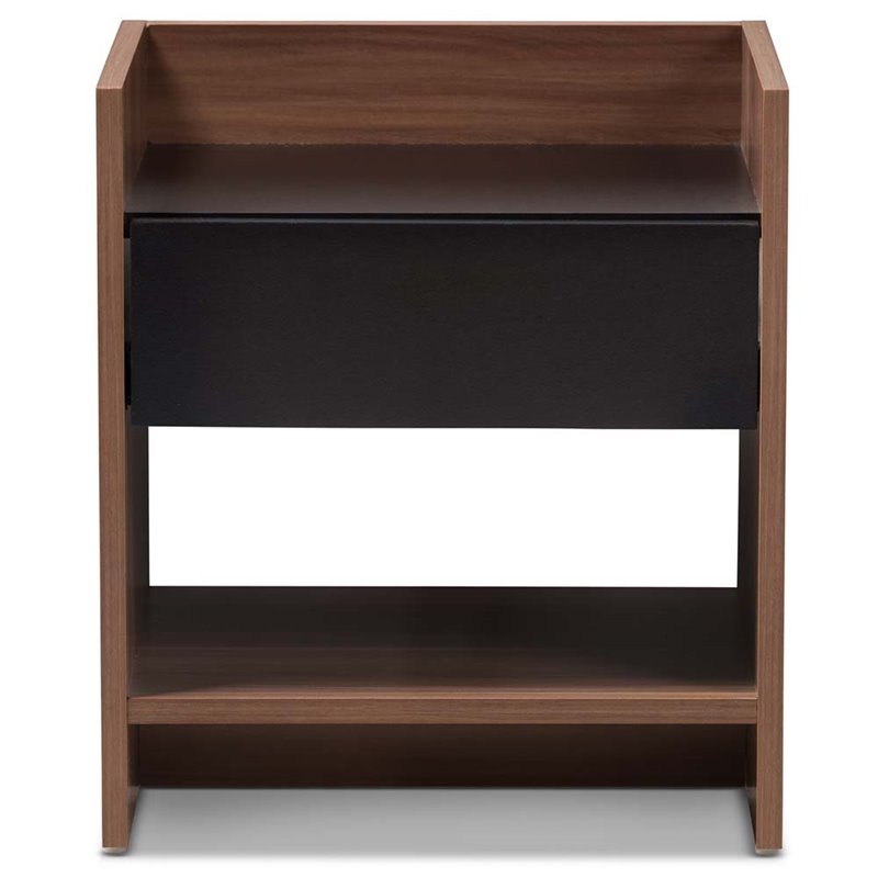 Baxton Studio Vanda 1 Drawer Wood Nightstand in Black and Walnut Brown