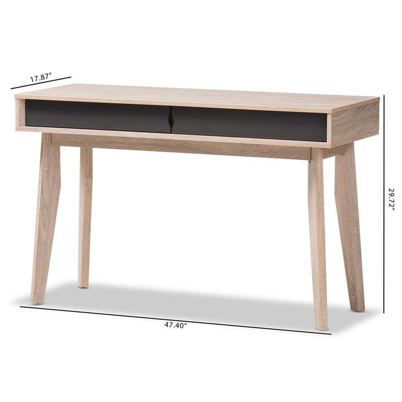 Baxton Studio Fella 2 Drawer Wood Study Desk in Light Brown and Gray