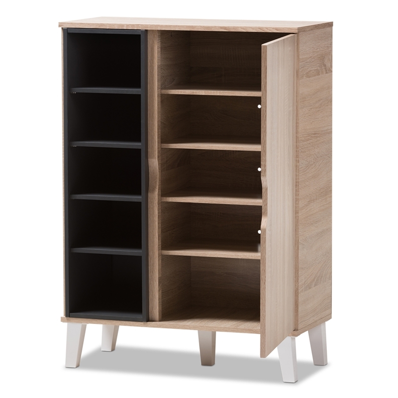 Baxton Studio Adelina Mid-Century 1-Door Wood Shoe Cabinet in Oak and Gray