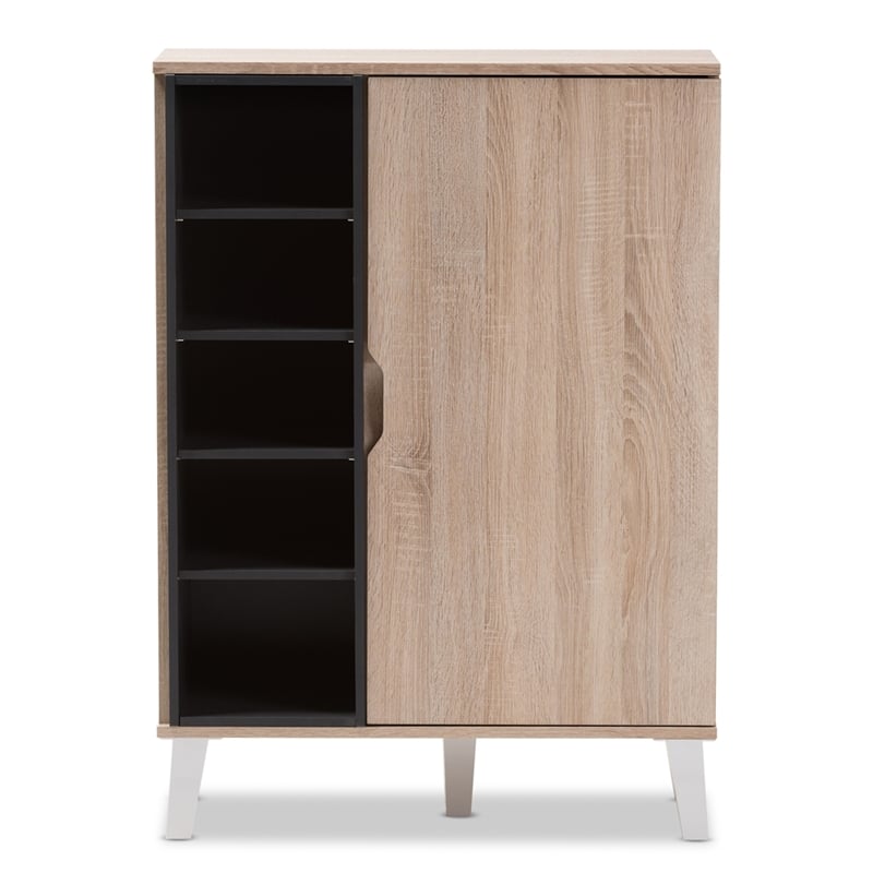 Baxton Studio Adelina Mid-Century 1-Door Wood Shoe Cabinet in Oak and Gray