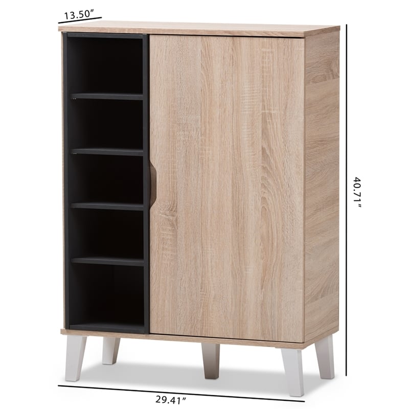 Baxton Studio Adelina Mid-Century 1-Door Wood Shoe Cabinet in Oak and Gray
