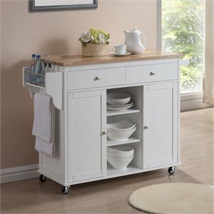 Baxton Studio Meryland Kitchen Cart in White and Brown