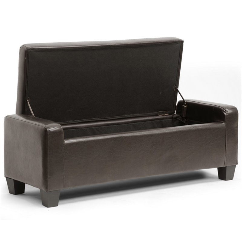 Baxton Studio Manchester Leather Tufted Storage Ottoman Bench in Brown