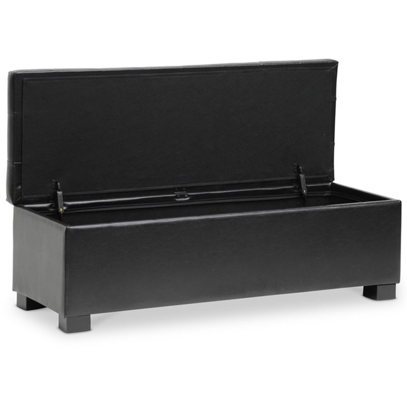 Baxton Studio Roanoke Leather Tufted Storage Ottoman Bench in Black
