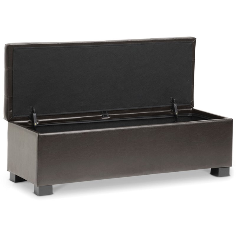 Baxton Studio Roanoke Leather Tufted Storage Ottoman Bench in Brown