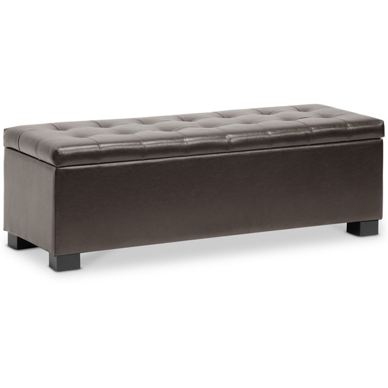 Baxton Studio Roanoke Leather Tufted Storage Ottoman Bench in Brown