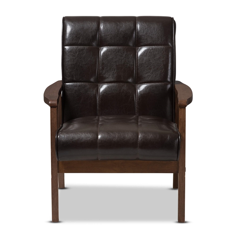 Baxton Studio Masterpieces Tufted Faux Leather Accent Chair in Brown