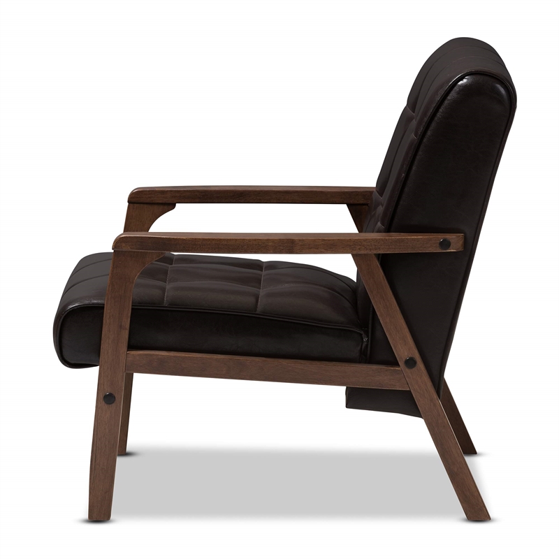 Baxton Studio Masterpieces Tufted Faux Leather Accent Chair in Brown