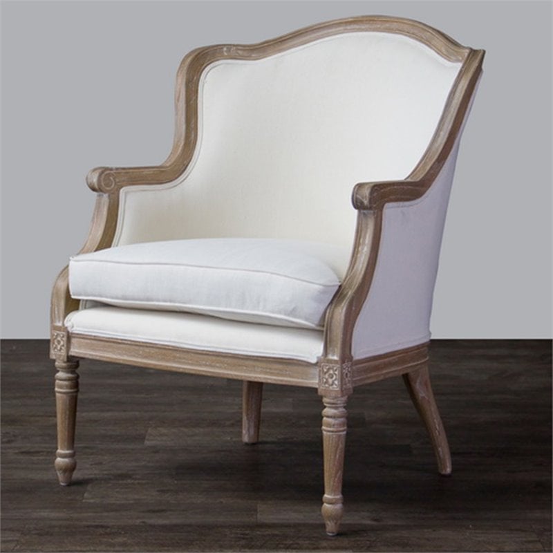 Baxton Studio Charlemagne Accent Chair in Beige and Brown Oak