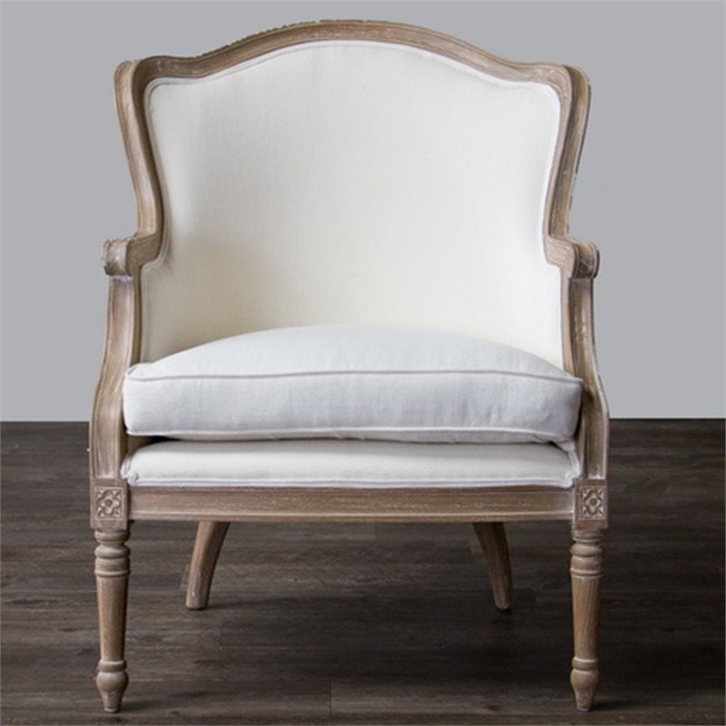 Baxton Studio Charlemagne Accent Chair in Beige and Brown Oak