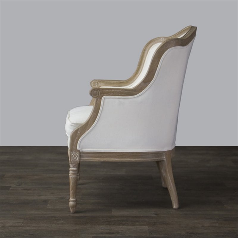 Baxton Studio Charlemagne Accent Chair in Beige and Brown Oak