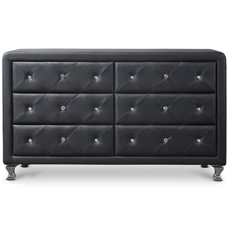 Baxton Studio Luminescence 6 Drawer Faux Leather Double Dresser