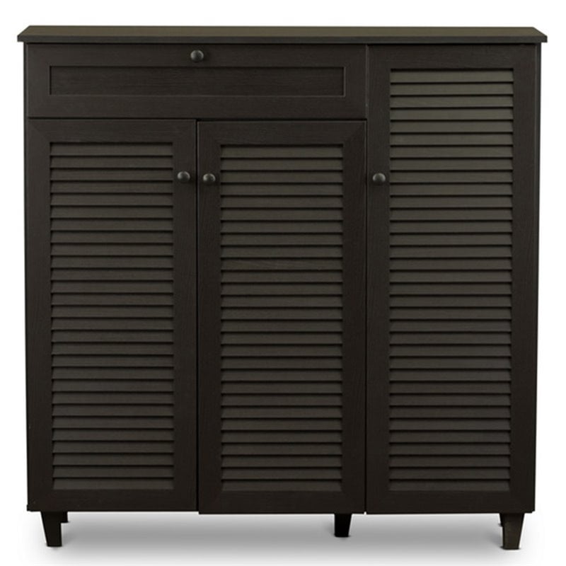 Baxton Studio Pocillo 3 Door Shoe Cabinet in Dark Brown