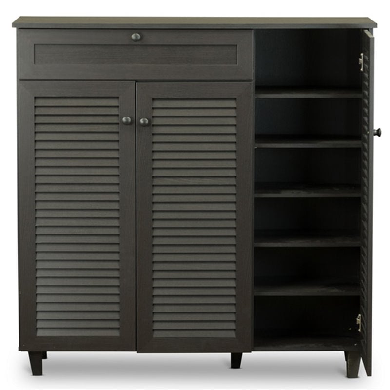 Baxton Studio Pocillo 3 Door Shoe Cabinet in Dark Brown