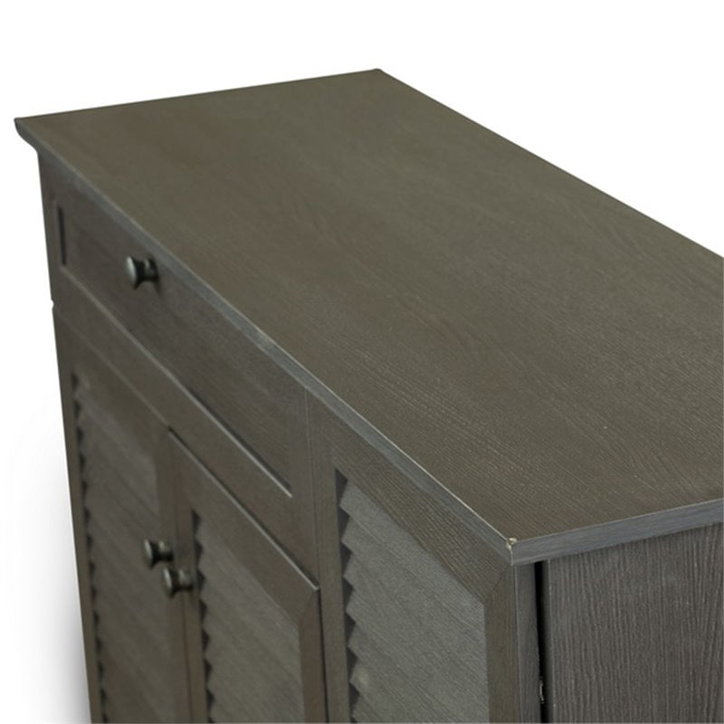 Baxton Studio Pocillo 3 Door Shoe Cabinet in Dark Brown