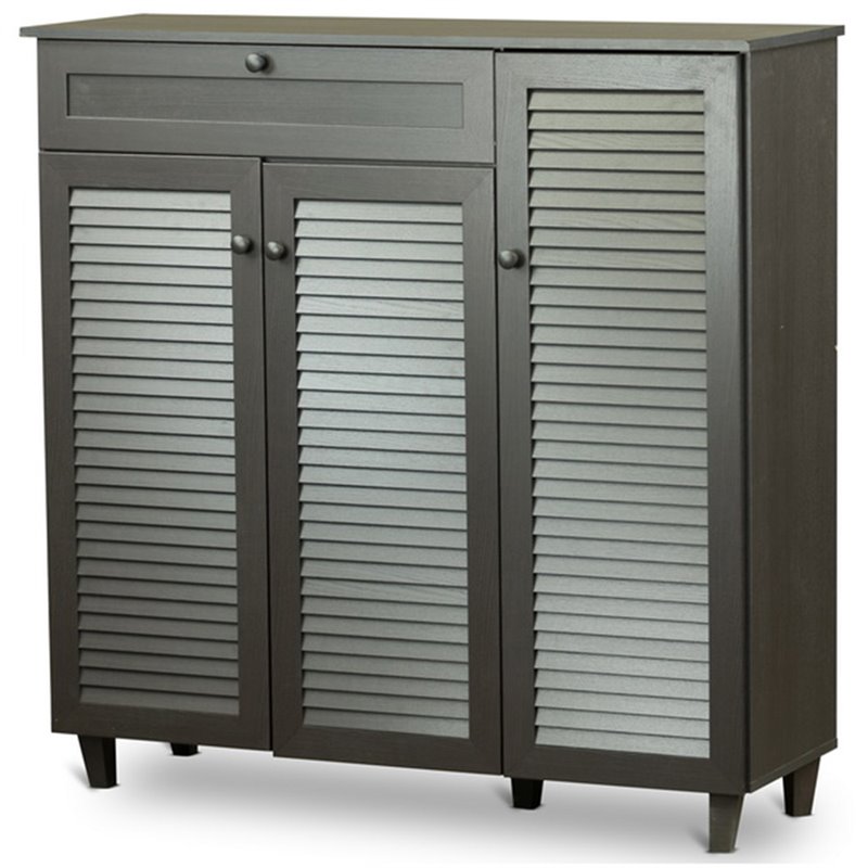 Baxton Studio Pocillo 3 Door Shoe Cabinet in Dark Brown