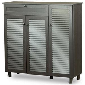 Baxton Studio Pocillo 3 Door Shoe Cabinet in Dark Brown