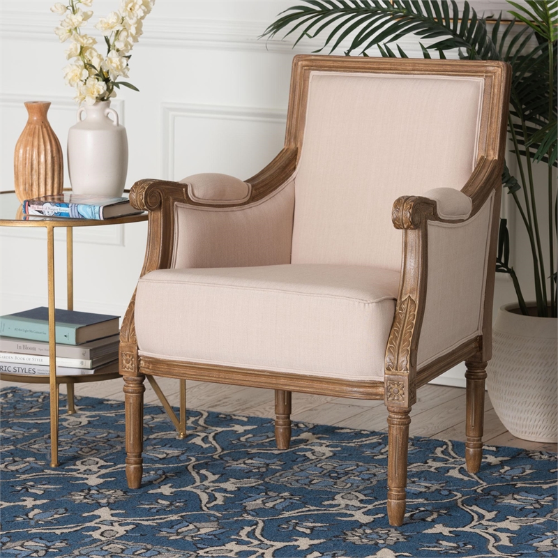 Baxton Studio Chavanon Accent Chair in Light Beige and Brown