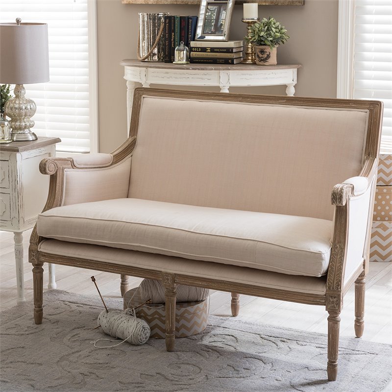 Baxton Studio Chavanon Loveseat in Light Beige and Natural