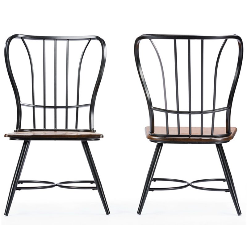 Baxton Studio Longford Windsor Dining Side Chair in Black (Set of 2)