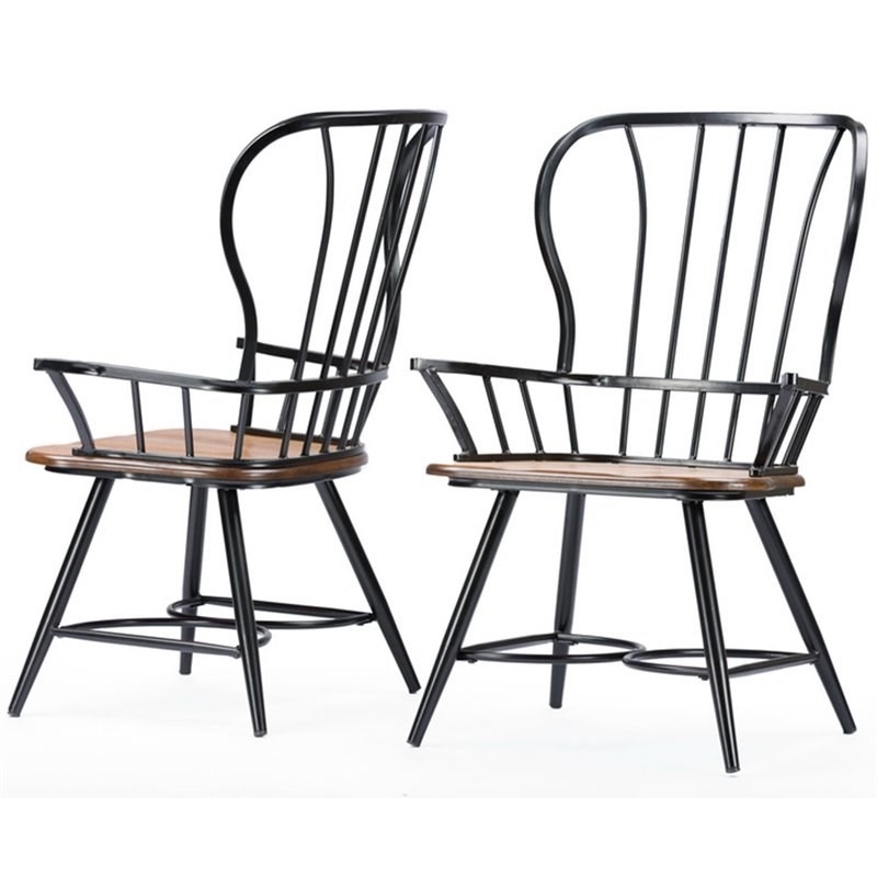 Baxton Studio Longford Windsor Dining Arm Chair in Black (Set of 2)