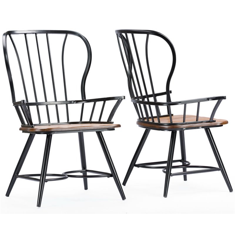 Baxton Studio Longford Windsor Dining Arm Chair in Black (Set of 2)