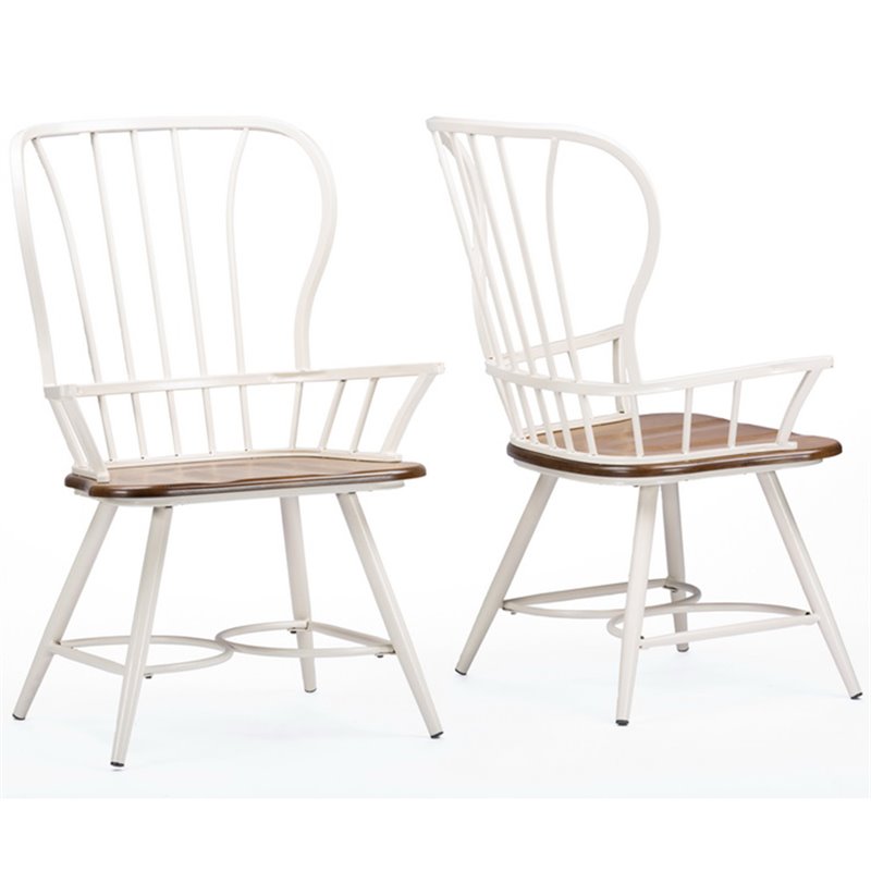 Baxton Studio Longford Windsor Dining Arm Chair in White (Set of 2)