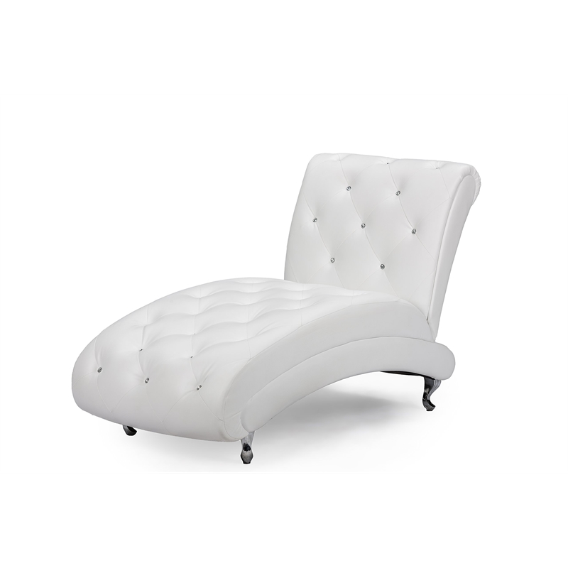 Baxton Studio Pease Faux Leather Tufted Chaise Lounge in White