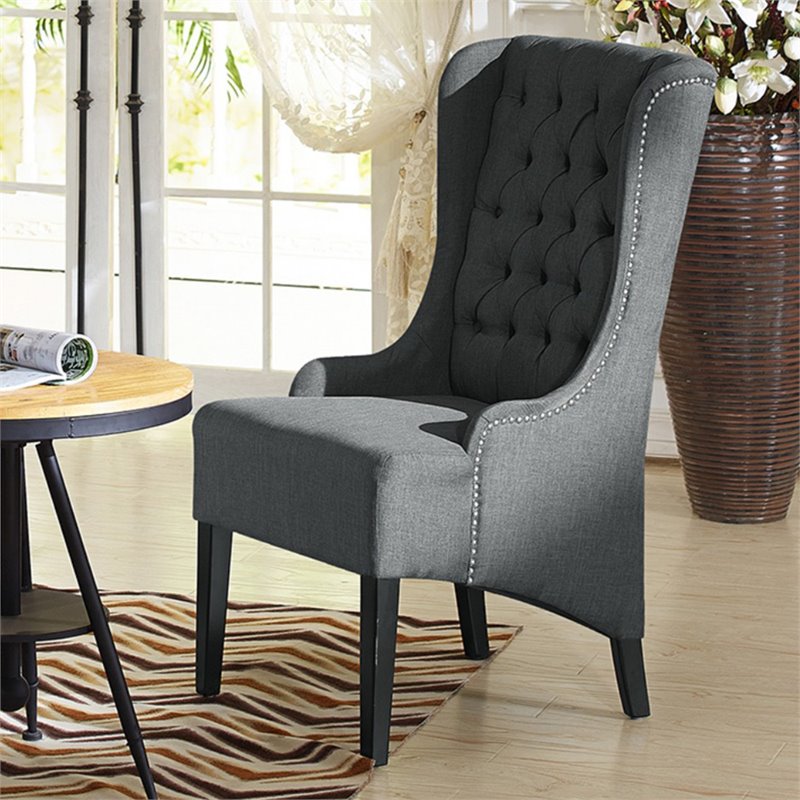 Baxton Studio Vincent Tufted Wingback Accent Chair in Gray and Black