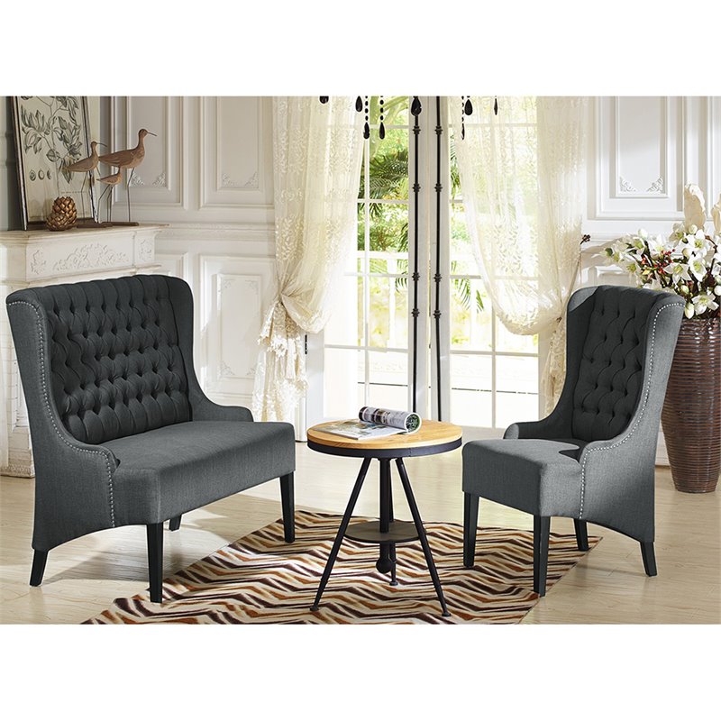Baxton Studio Vincent Tufted Wingback Accent Chair in Gray and Black